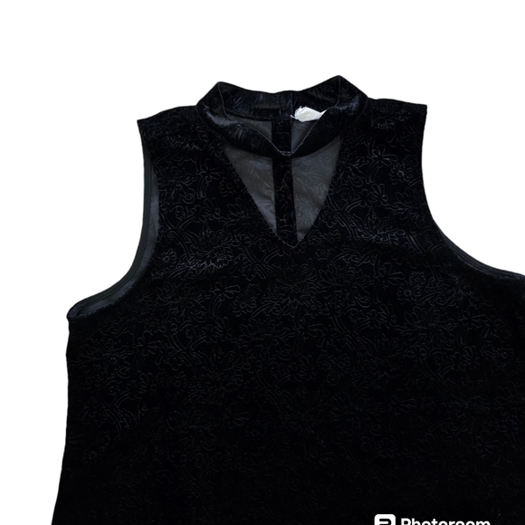Altered State Choker Neck Trapeze Blk Embossed Velvet Dress Sz Large Sle… - Picture 5 of 9